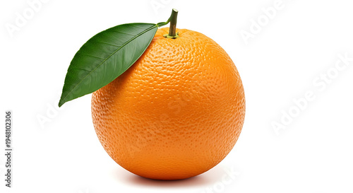 Fresh Whole Orange with Green Leaf Isolated on White Background