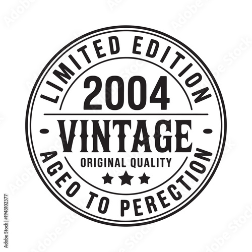 Black and white limited edition vintage badge with the year 2004