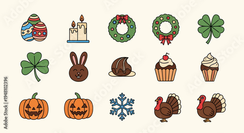 Holiday icons easter thanksgiving christmas