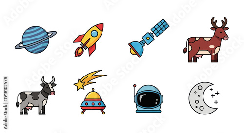 Cosmic elements and space exploration icons