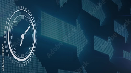 Animation of data processing and arrows over clock moving