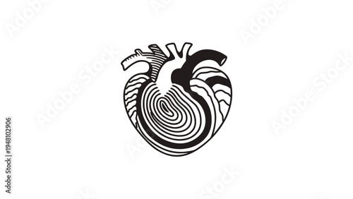 Anatomical Human Heart Vector Illustration in Vintage Woodcut Line Art Style