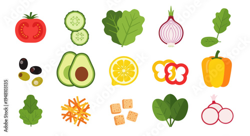 Fresh vegetables and fruits isolated on white