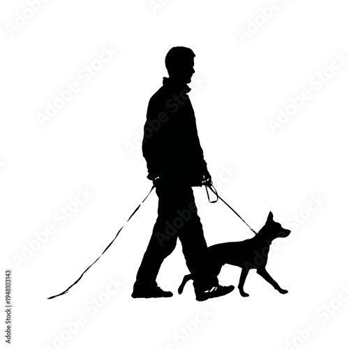 Man walking dog silhouette illustration.