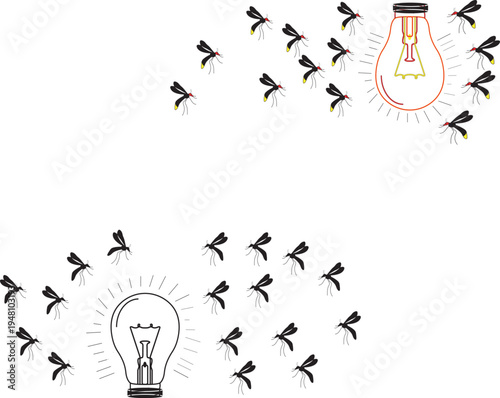 mosquito insects flying toward glowing bulb at night showing pest behavior around home lighting