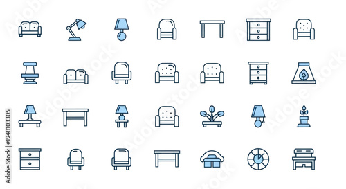 Furniture icons set on white background