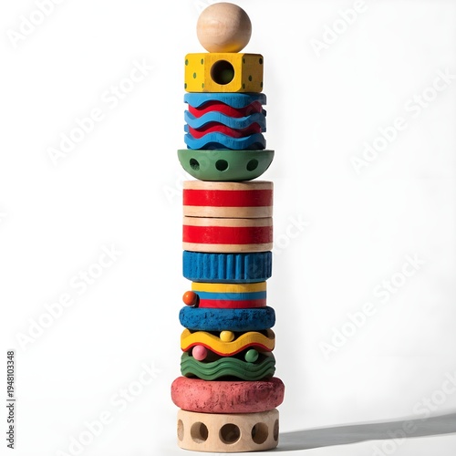 Colorful Wooden Educational Toys Stacked Together Isolated on White Background