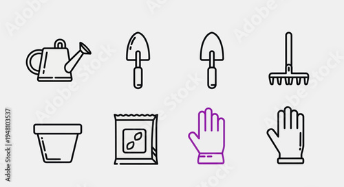 Gardening tools vector icons set