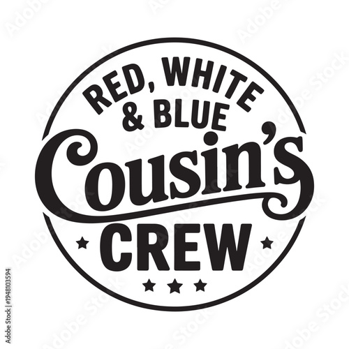 Vintage style circular logo for cousin s crew with red white and blue