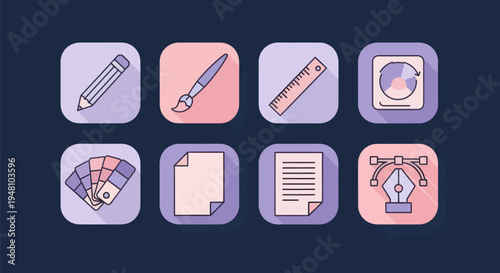 Graphic design icons on dark background