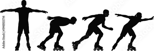 Roller skating silhouette vector set isolated on light background, inline skater motion sequence collection, sport activity illustration bundle for design