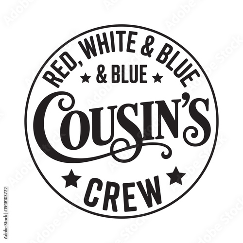 A circular logo for cousin s crew featuring text and star details