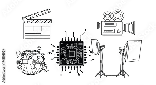 Film industry equipment and technology depicted in a striking black silhouette