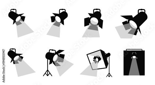 Stage lighting fixtures arranged in a pattern dramatic black silhouette