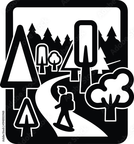 hiker walking on path in forest