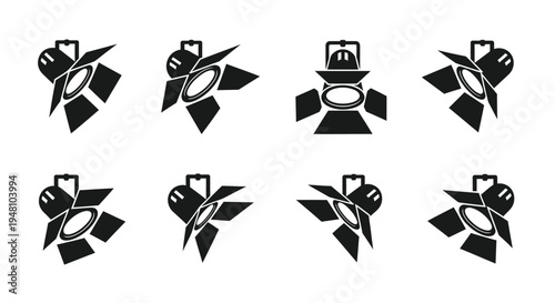 Arrangement of stage lighting fixtures in a repeating pattern silhouette