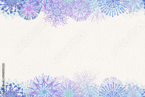 Watercolor fireworks frame on white background, festive summer celebration banner template