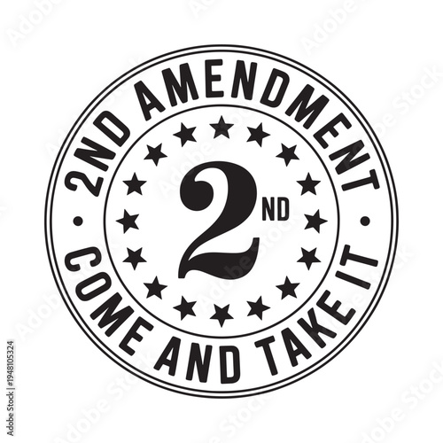 A circular emblem displaying the second amendment with stars and text