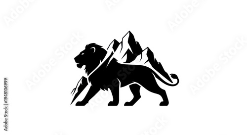 Lion silhouette against mountain peak