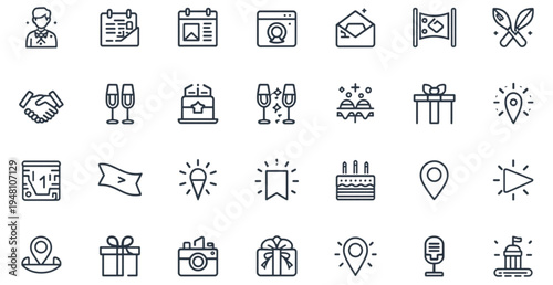 A collection of minimalist line art icons for business and celebration