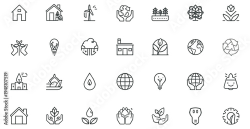 A collection of eco-friendly icons and symbols for sustainable living