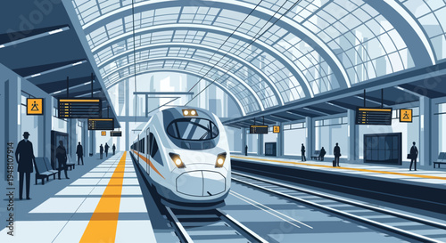 Modern High-Speed Train Arriving at a Futuristic Station Platform