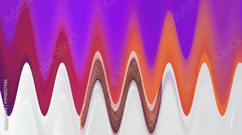 Abstract digital art vector with purple orange gradient waves, white red tones, symmetrical flowing design, and surreal vibrant modern style