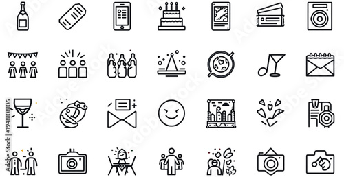 A collection of minimalist icons representing various social and celebratory concepts
