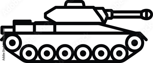 Outline of tank with basic turret and track details, black line-art, no shading, military vehicle clipart