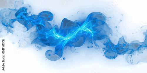 An abstract blue watercolor background features a splash of liquid ink and flowing waves of motion to create a colorful paint texture with a nature inspired cloud design.