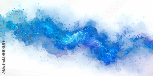 A fresh abstract blue watercolor background features a wet paint texture with liquid waves and clean splashes reminiscent of cold winter ice and deep sea water