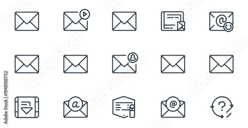 A set of minimalist email icons in a flat line art style