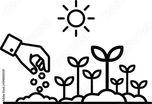 planting seeds in soil under sunshine