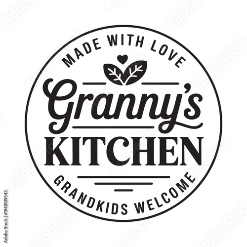 Granny s kitchen logo with heart and leaves welcoming grandkids lovingly
