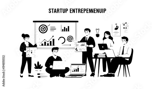 A group of business professionals working together in a startup environment