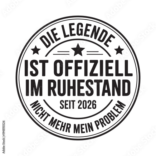 A circular black and white badge with german text and a star