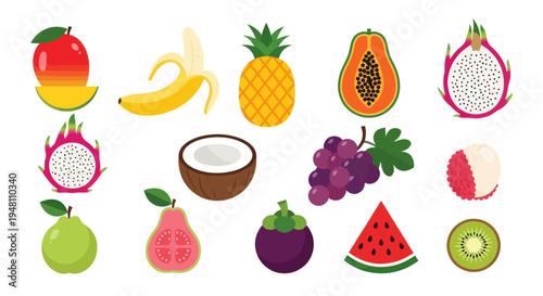 Colorful assortment of fresh tropical fruits