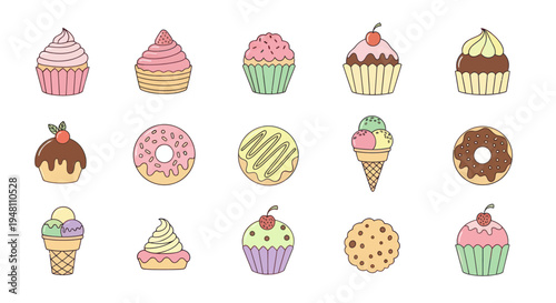 Colorful dessert food items illustration