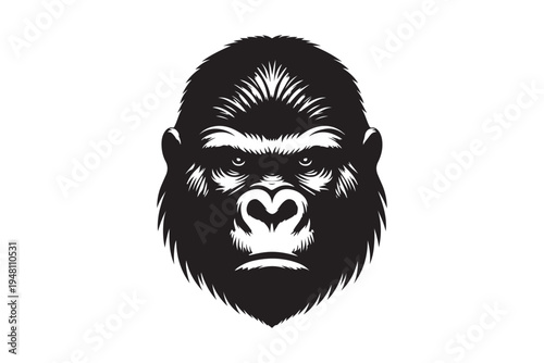 Strong gorilla head silhouette isolated on white. Angry ape face mascot for sports and fitness logo vector.