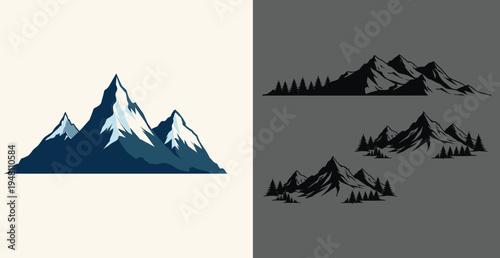 Mountain range silhouettes in different shades and sizes