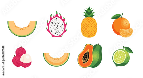 Colorful fruit assortment isolated on white