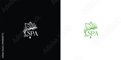 Spa Logo Design with Leaf and Droplet - Beauty Wellness Nature.
