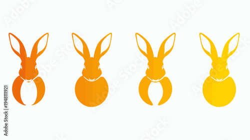 Four stylized rabbit illustrations in shades of orange and yellow, each with a different variation