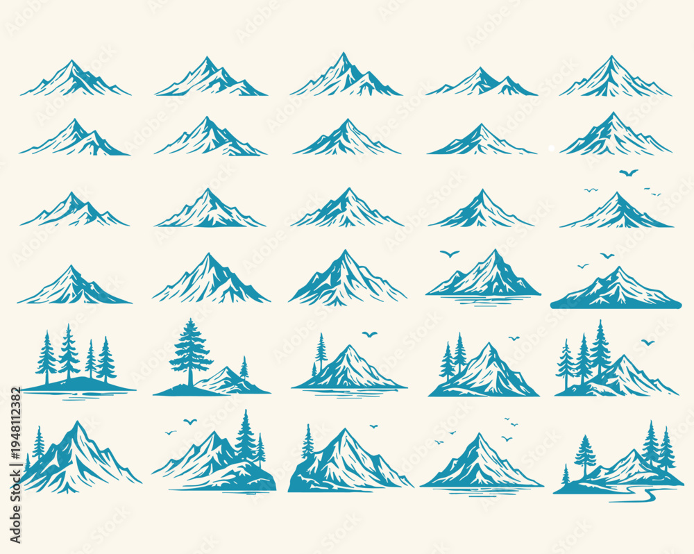 Obraz premium Collection of Vintage Mountain Illustrations for Nature and Outdoor Design Projects