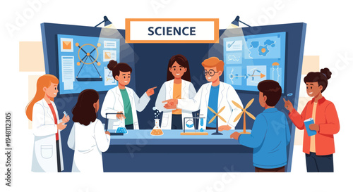 Diverse Students in Science Lab Exploring Renewable Energy and Technology