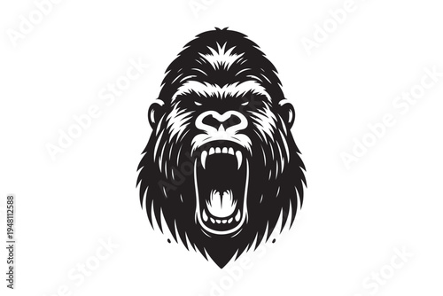 Angry gorilla head mascot silhouette with open mouth. Powerful ape face for esports gaming and sports logo design vector.