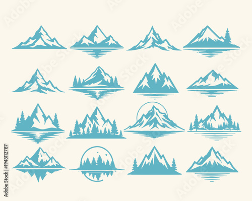 Collection of Hand-Drawn Mountain Illustrations for Adventure and Nature Designs