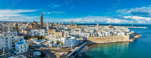 Aerial view of medieval castle and the historic center of Monopoli stunning blend of military fortification and Mediterranean coastal urbanism Puglia