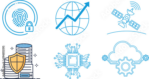 Cybersecurity and technology concepts silhouette illustration