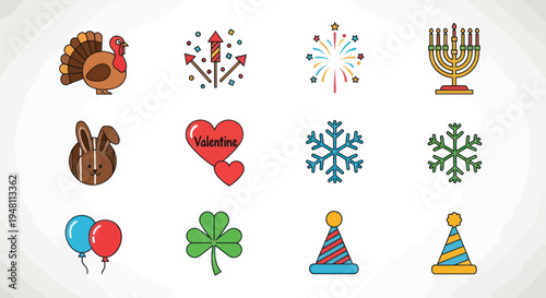 Holiday icons festive symbols collection